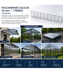 Policarbonat transparent 16mm, 7 pereti, 2.1 x 6 metri